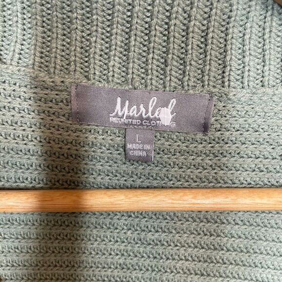 Marled Reunited Clothing Women's Size L Chunky Knit Green Sweater Collared VNeck - Picture 5 of 9